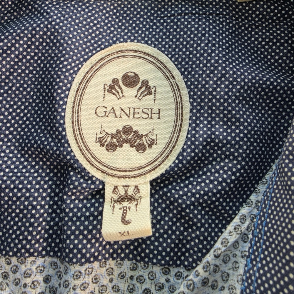 Ganesh Mens XL Blue White Micro Geometric Print Long Sleeve Button Down Shirt - Picture 6 of 6